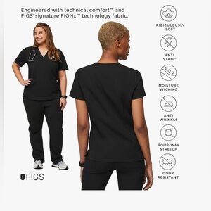 Figs- Casma 3 Pocket‎ Scrub Top- Black- Small- Excellent Condition!